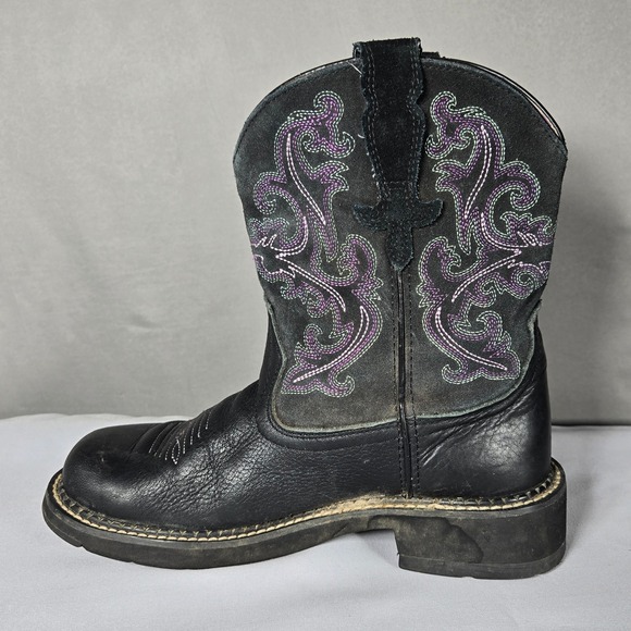 Ariat Fatbaby Western Boots Women 7B Black Leather Suede Purple Embroidery - Picture 4 of 11